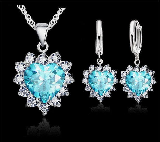 925 Sterling Silver Plated Crystal Heart Pendant Necklace Women Jewellery Gift