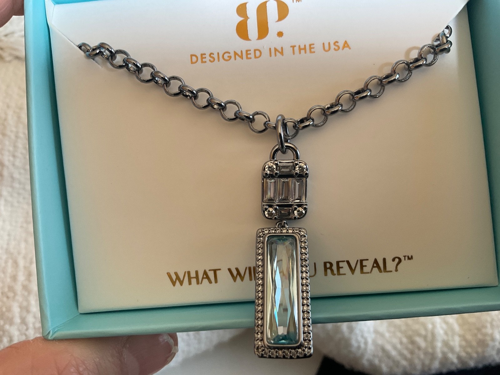 Bomb Party March 2026 Necklace “Countless Blessings” Rhodium Aquamarine