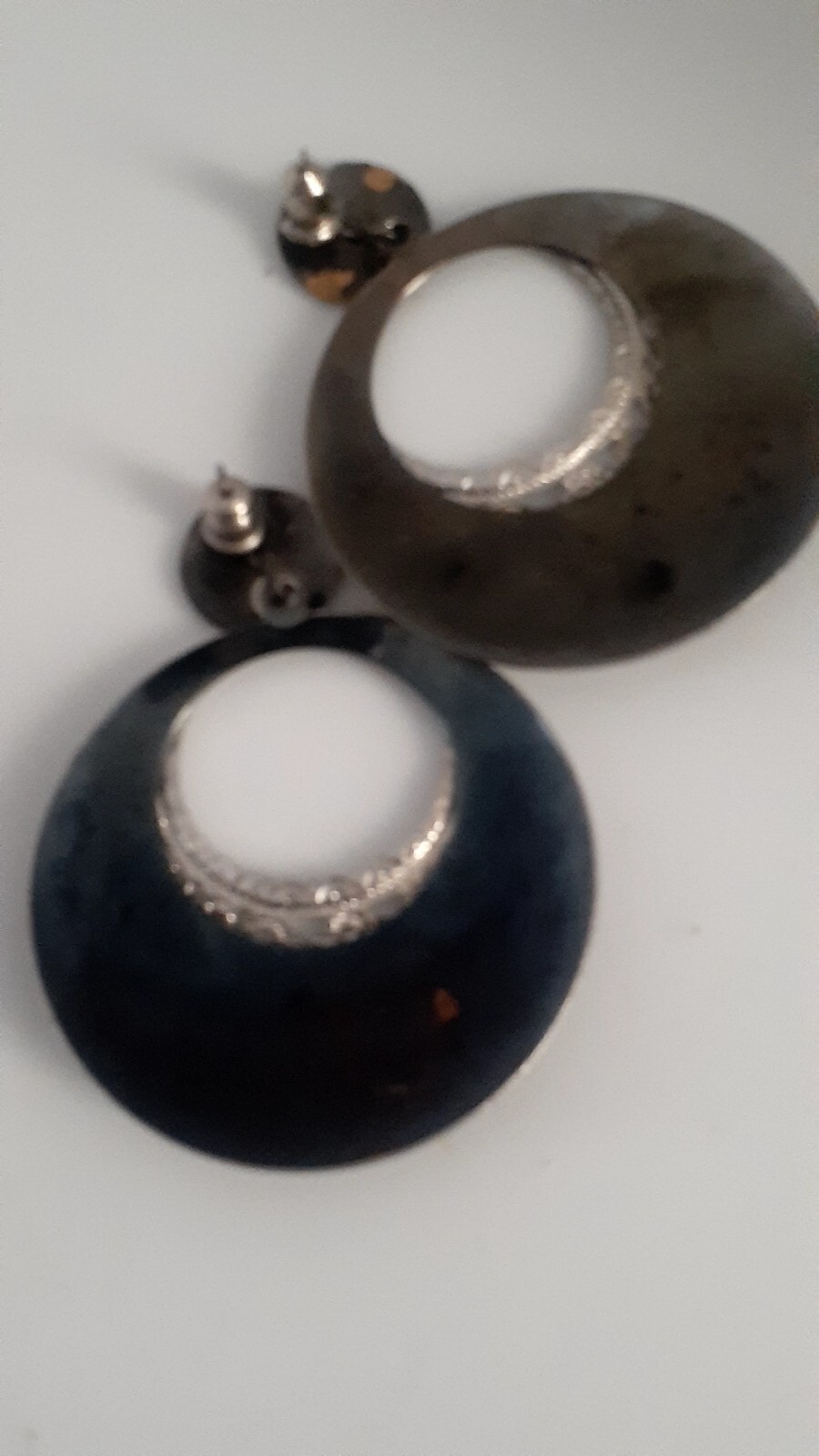 Metallic Gun Metal Grey Silvertone Double Round Door knocker Earrings