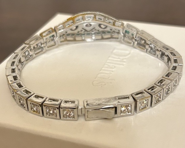 Silver Tone Emerald Green CZ And Diamond CZ Art Deco Inspired Bracelet NWT