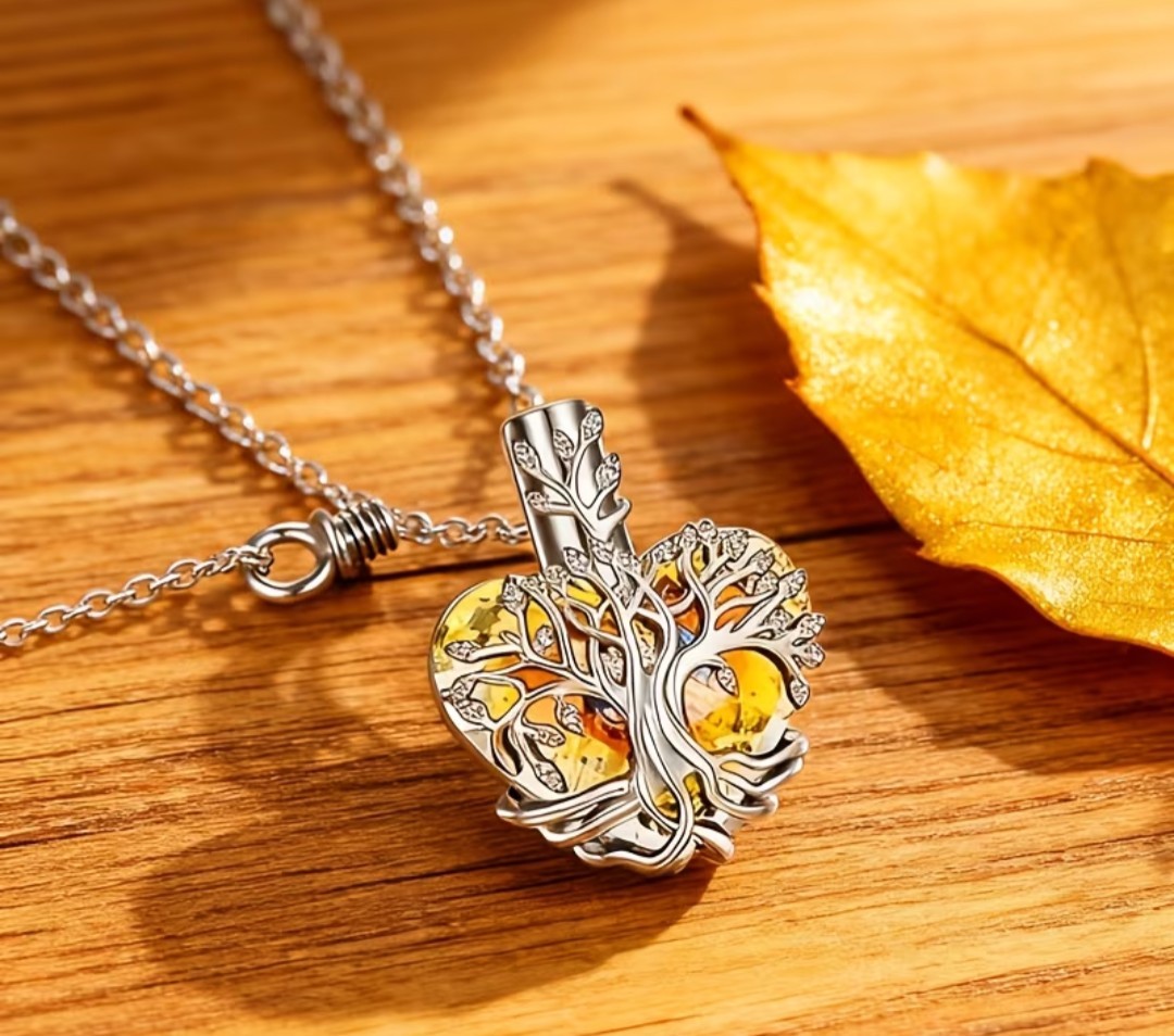 Cremation Jewelry Cylinder Urn Tree of Life Stainless Necklace Pendant for Ashes