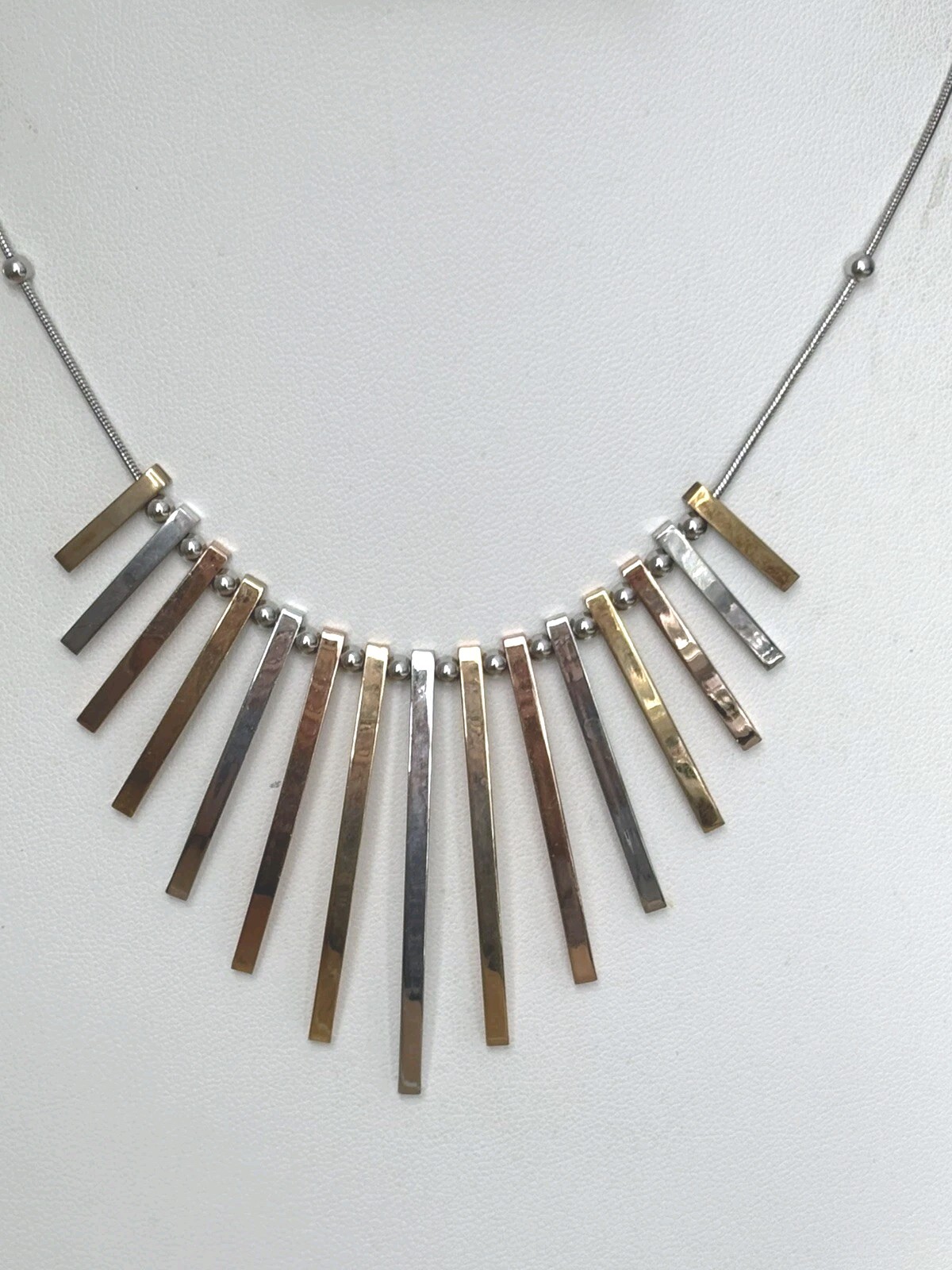 Silver & Gold Tone Statement Necklace/Snake Chain/ Measures 15+2 In Total Length