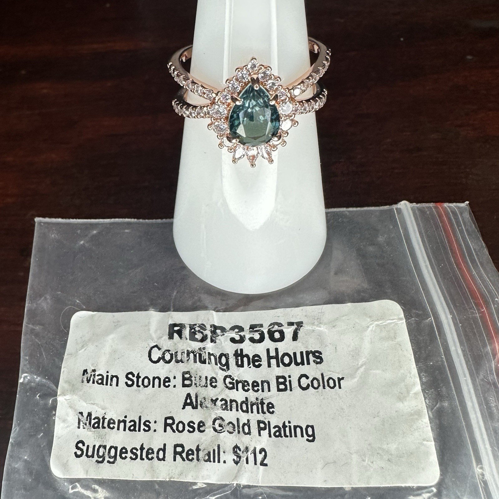 Bomb Party Ring- 3567- Lab Created Bi-Color Alexandrite- Size 7-Rose Gold Plated