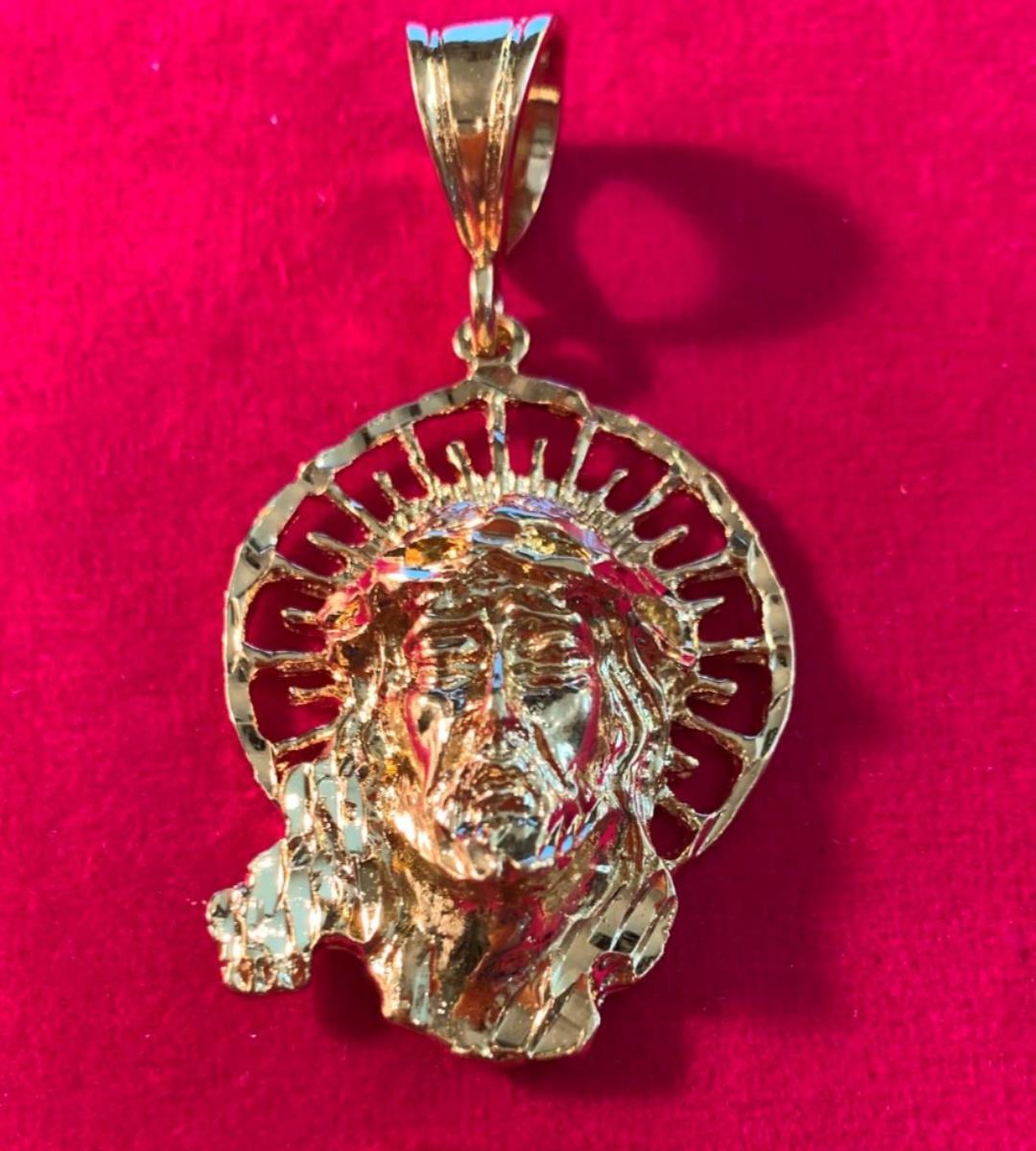14 KT GOLD PLATED 2 1/4″ JESUS FACE W/ CROWN CHARM W/16-30″ 3MM ROPE CHAIN-4012