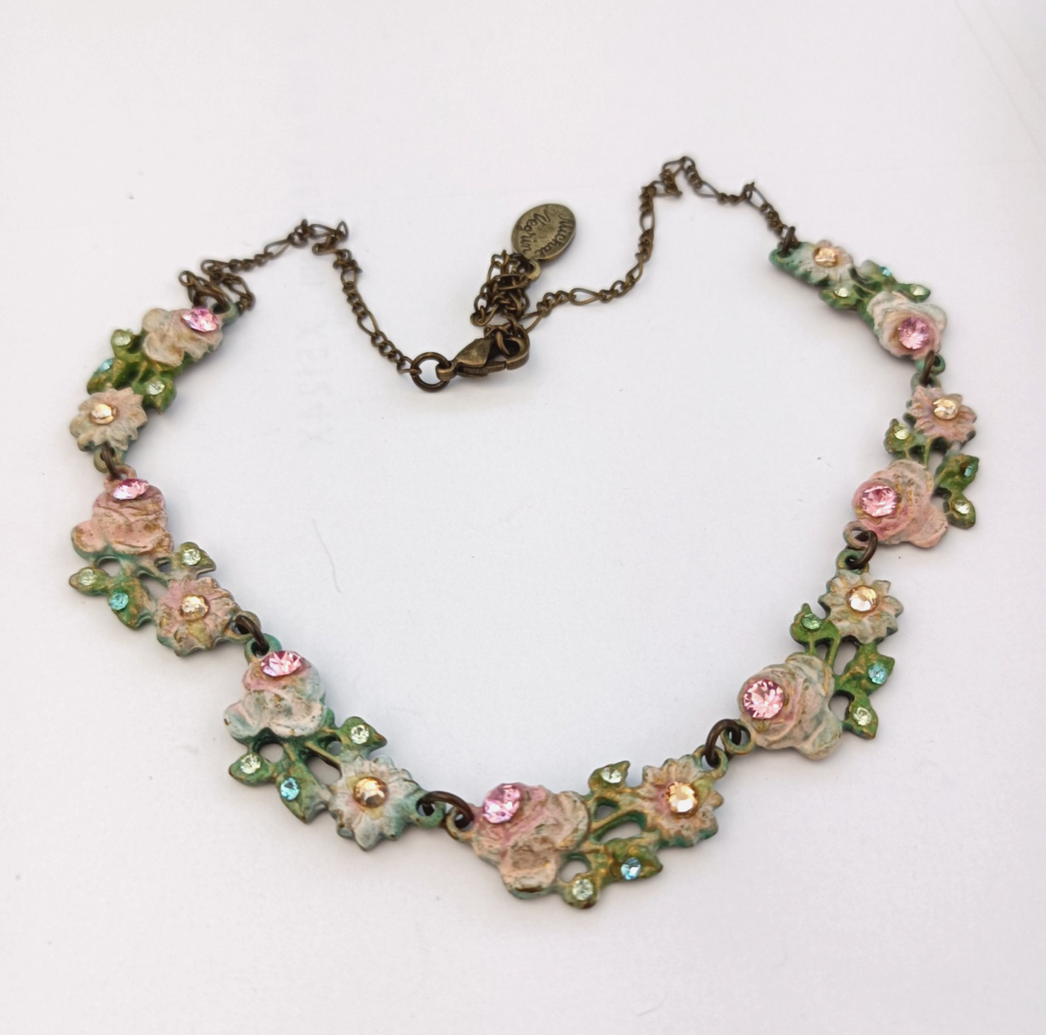 Romantic Michal Negrin Necklace Pastel Floral Enamel Choker Fairy Shabby Chic