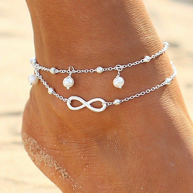 Women Double Ankle Bracelet 925 Silver Anklet Foot Jewelry Girl’s Beach Chain US