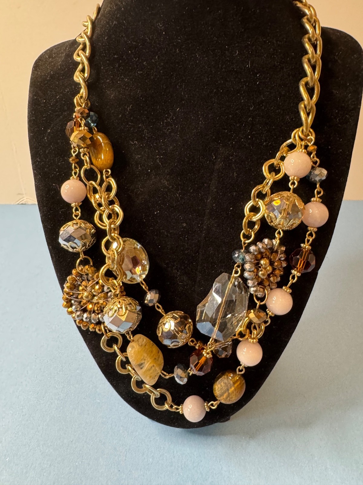 Vintage Signed “You and I” Beaded Necklace Three Strand Acrylic Beads Nice