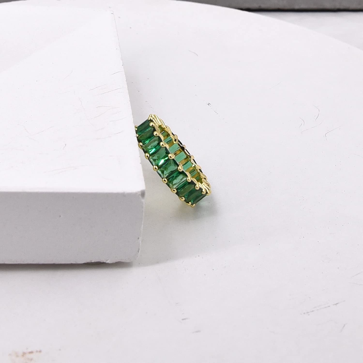Green Emerald Band (5 Carat) 18K Gold Plated Claw Prong | Rectangle Emerald C…