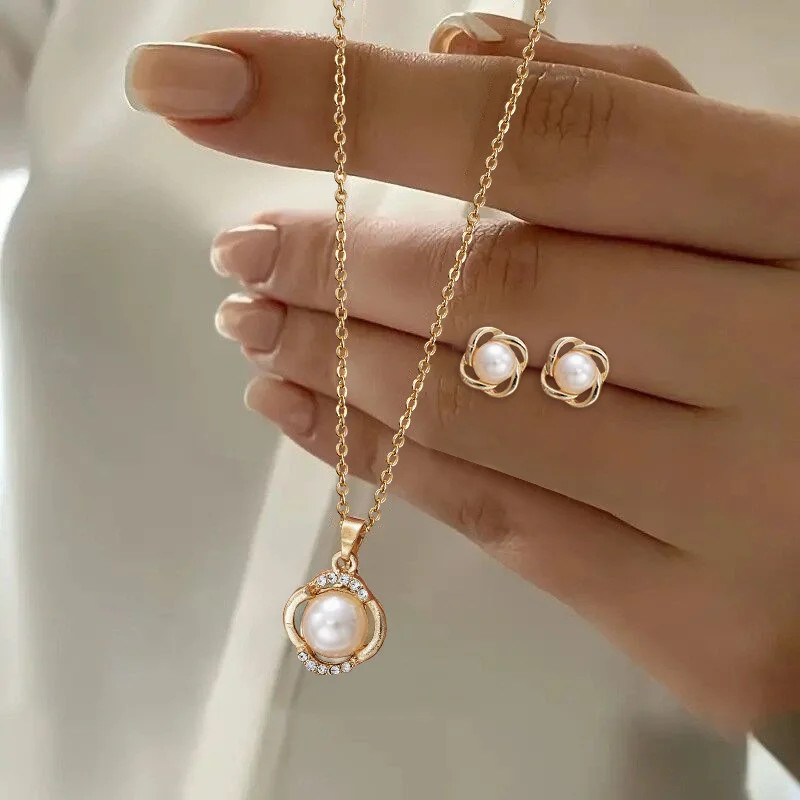 3pcs Shining Zircon Flower Jewelry for Sets Women Light Luxury Imitation