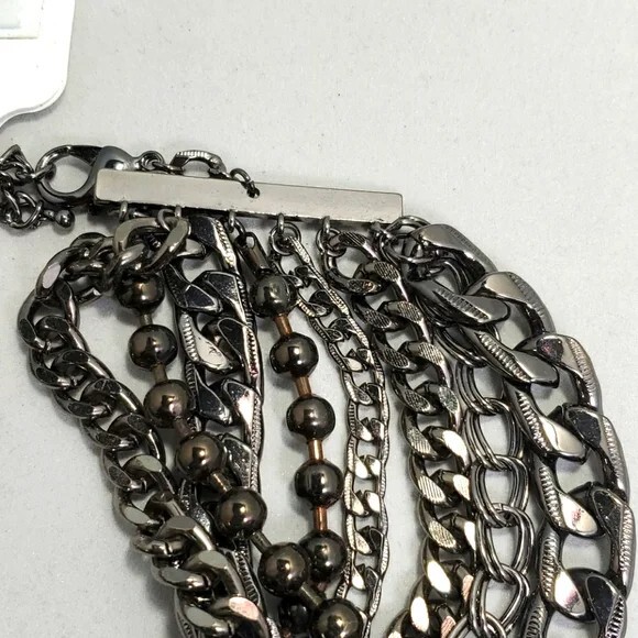 Charming Charlie multi-strand gunmetal Layered Statement Necklace NWT