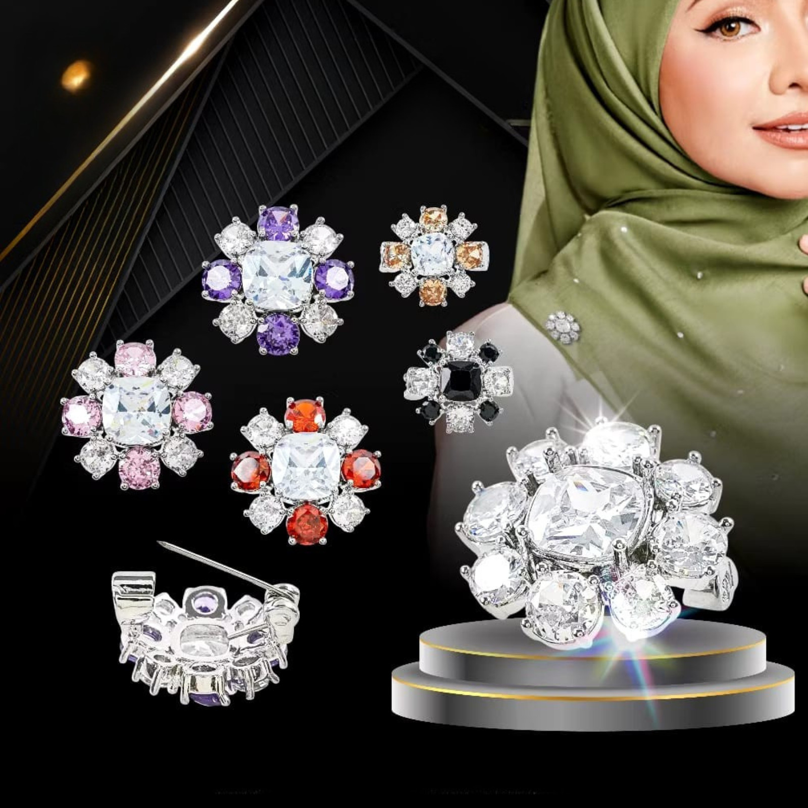 Elegant Flower 2 Pcs Mini Brooch Pin Zirconia Wedding Scarft Gift Free Shipping