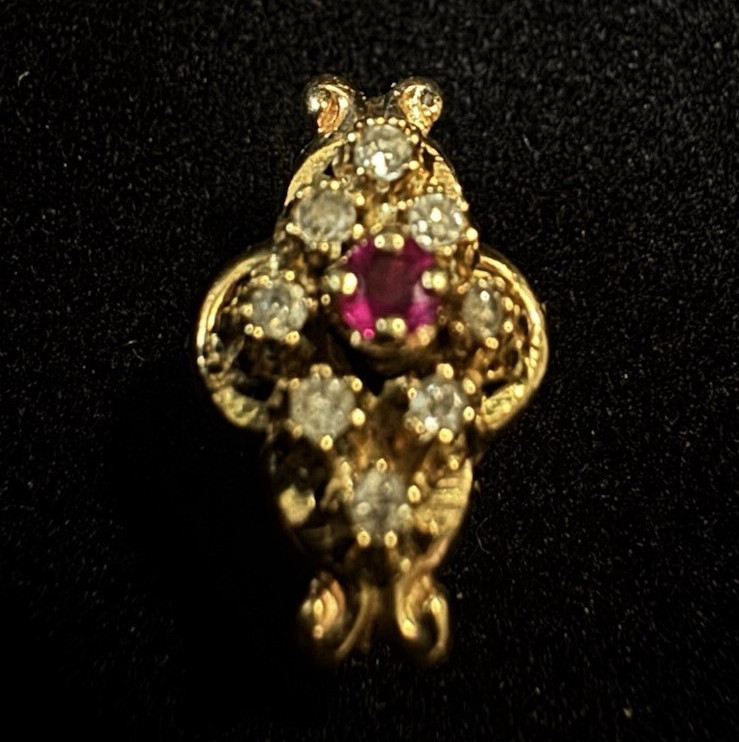 14k Gold slide charm or pendant with natural diamonds and a natural ruby