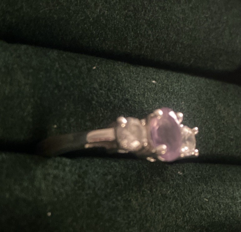 Lilac / White Stone Silver Ring, 925 Stamped – See Description For Details