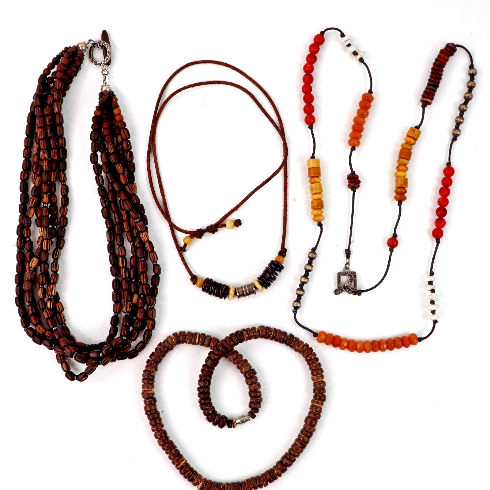 SILPADA Lot 4 necklaces 925 silver wood pearl coral Boho Surfer layer 18 to 35″