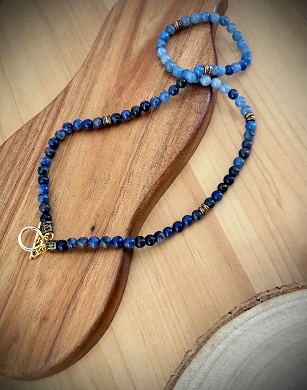 Blue Round Stone Bead Pendant Necklace, Ball/Bead Chain, Lobster Clasp