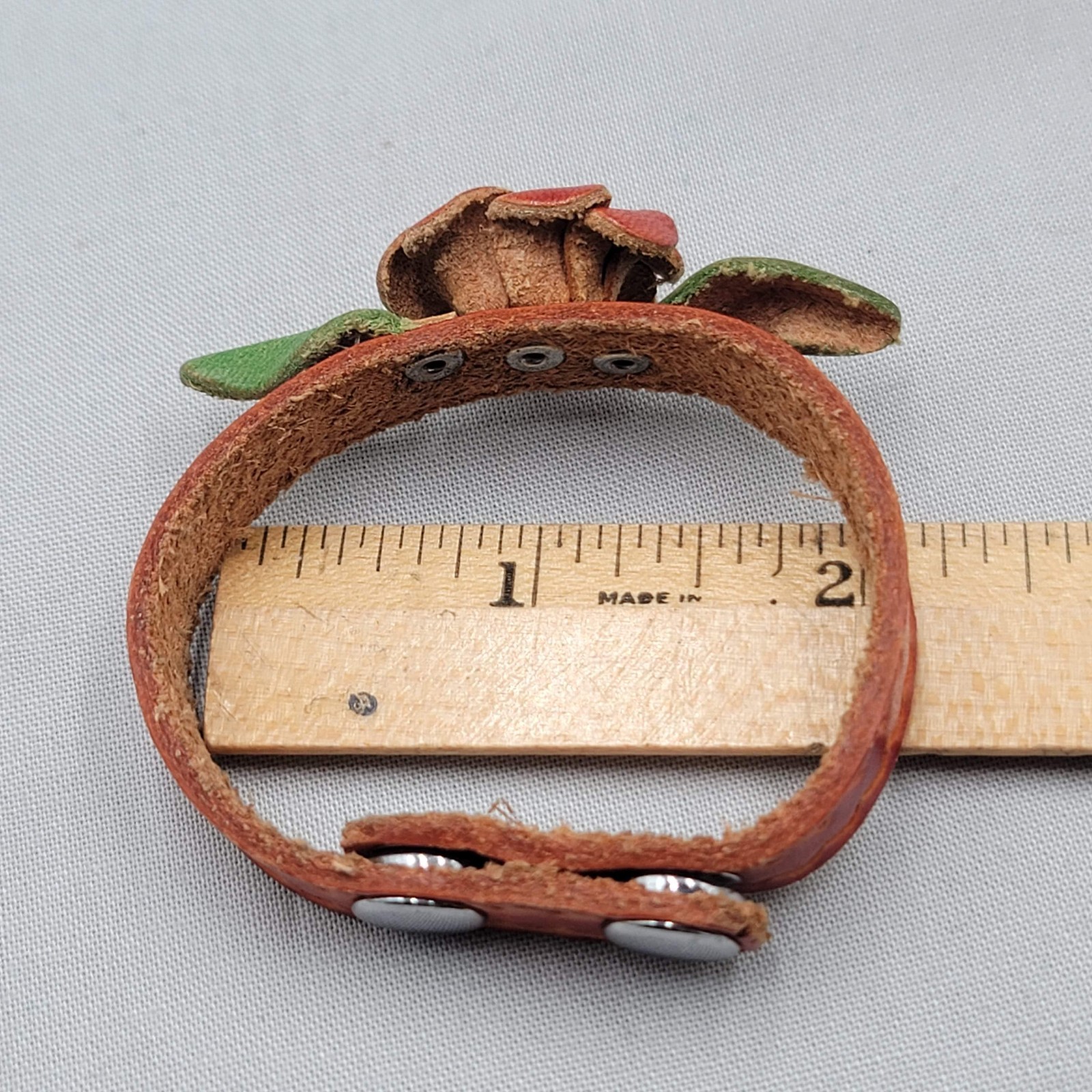 Hand Crafted Leather Flower Bracelet Multicolor 6″ or 7″ Snap Closure