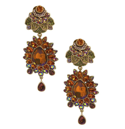 Heidi Daus Shangri Bronzetone Crystal Floral Drop Earrings with Omega Backs