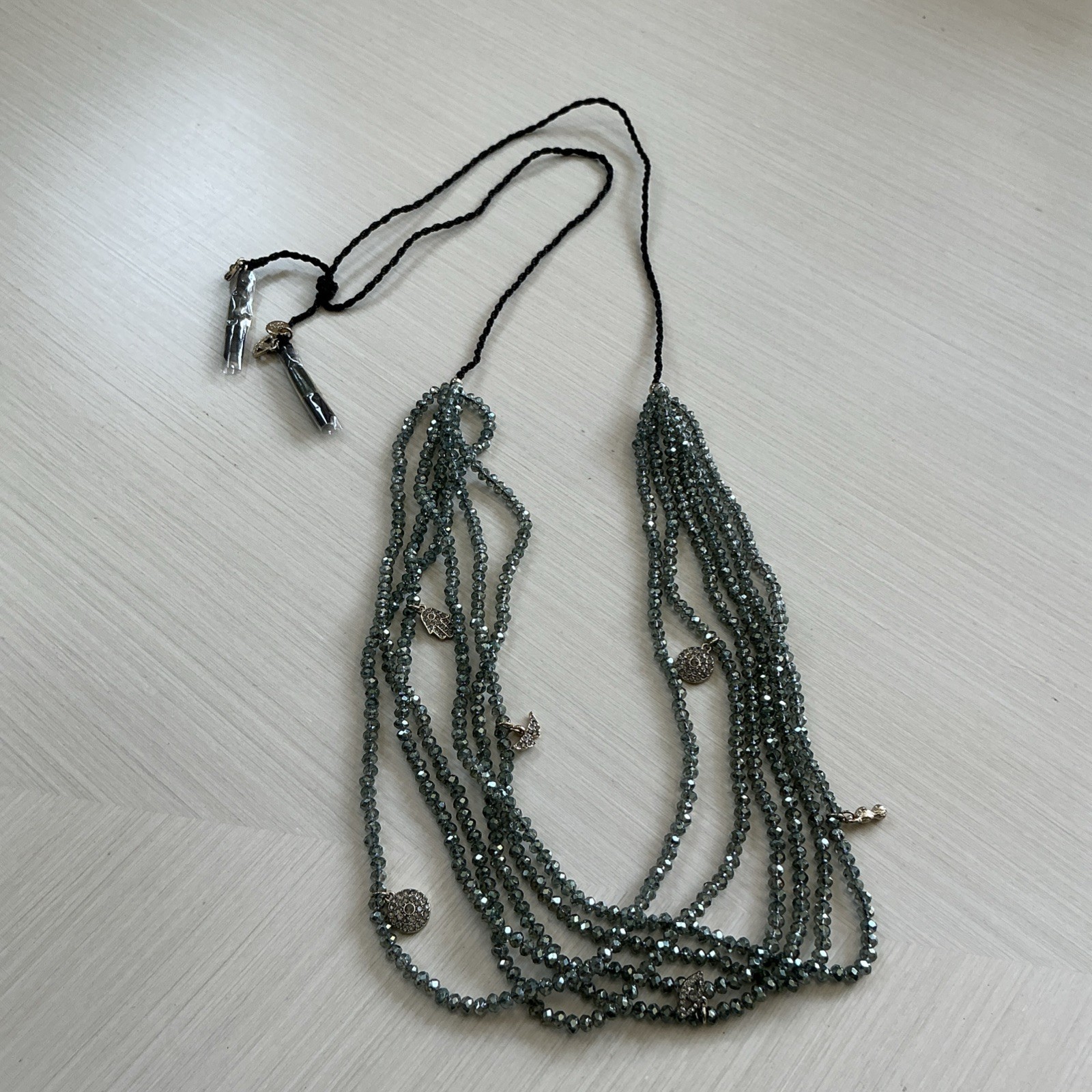 Marlyn Schiff Multi-Strand Olive Crystal Beaded Tamsa Necklace 15-36 Inches NWOT