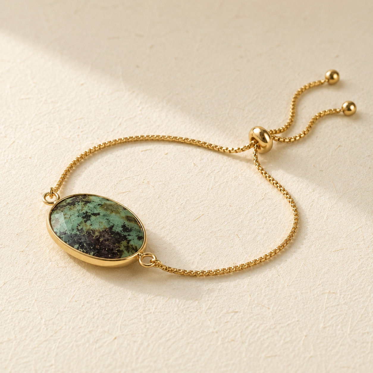 African Turquoise Oval Crystal Charm Bracelet | 18K Gold Plated | Vintage Boho