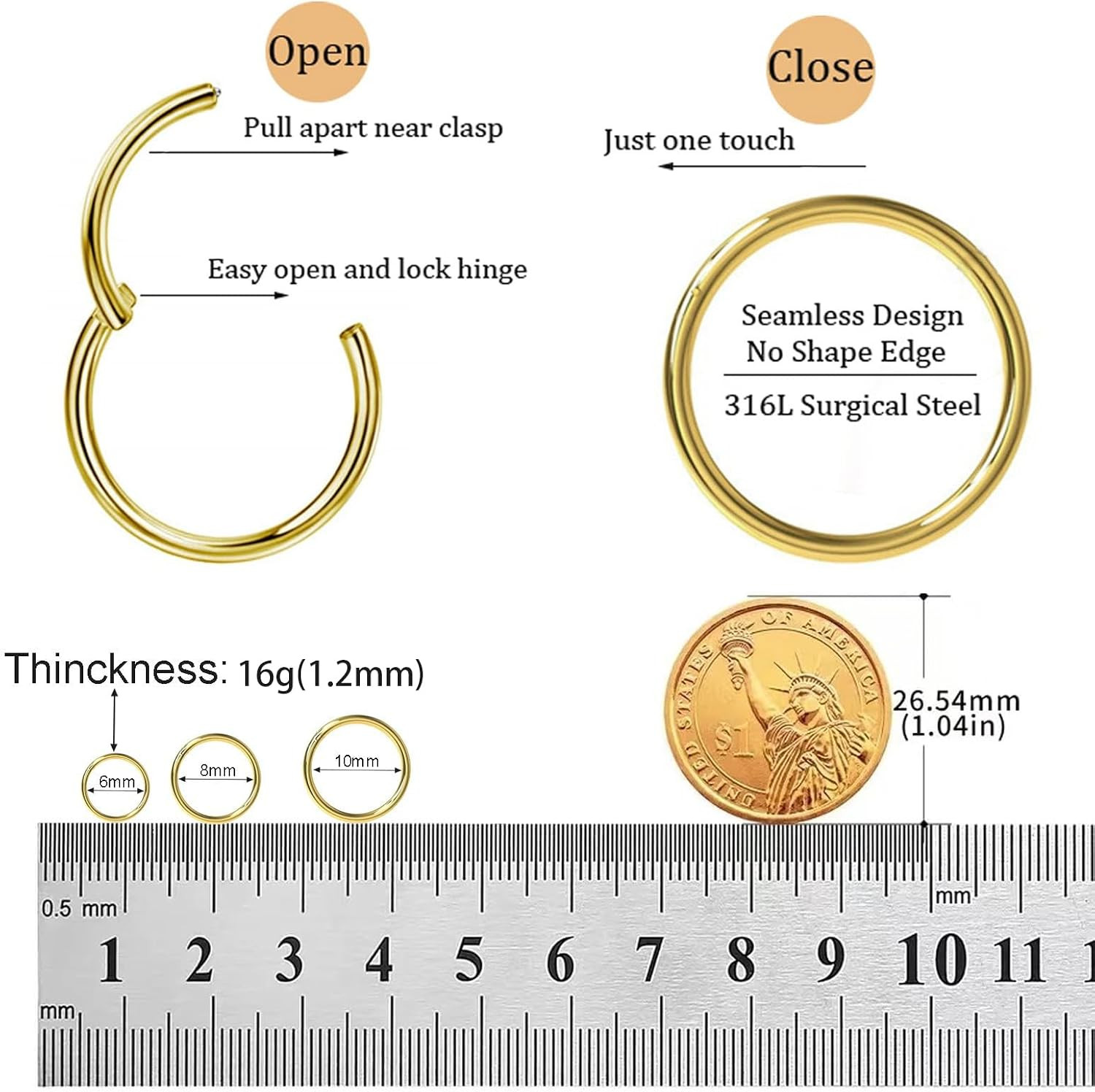 Small Gold Hoop Earrings, Lightweight 14K Gold Plated Huggie Hoop Earrings for C