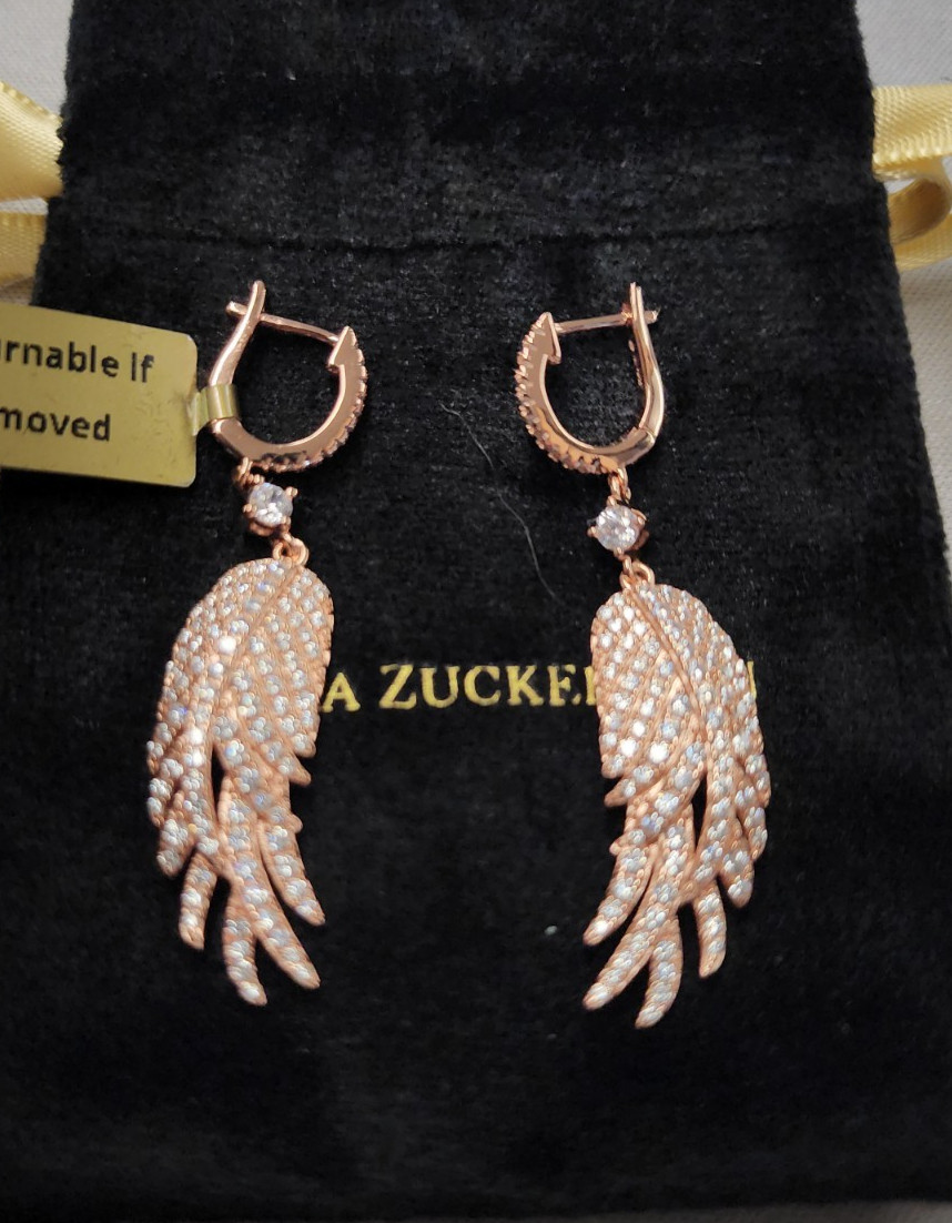 Anna Zuckerman 18K Rose Gold Plated Angel Wings Crystalline Earrings 50mm