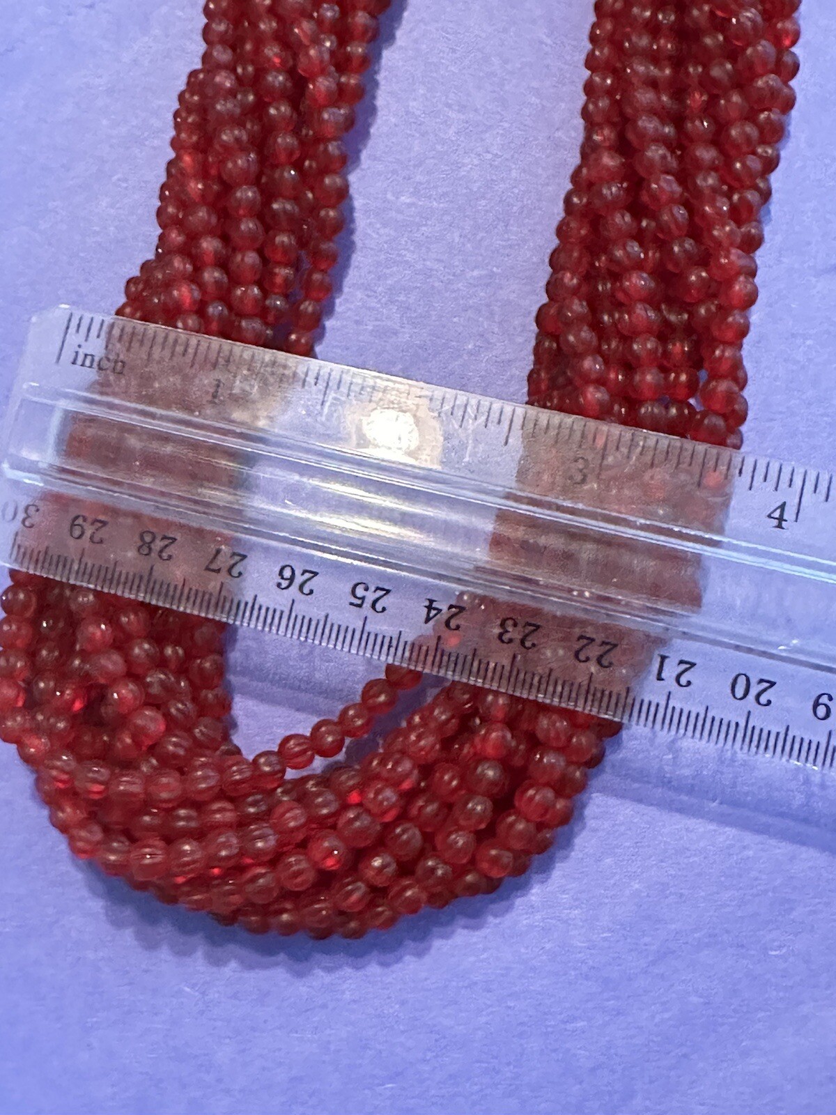 Necklace Red Multi strand Textured Bead Heart Clasp Statement 16″ Stunning Vtg