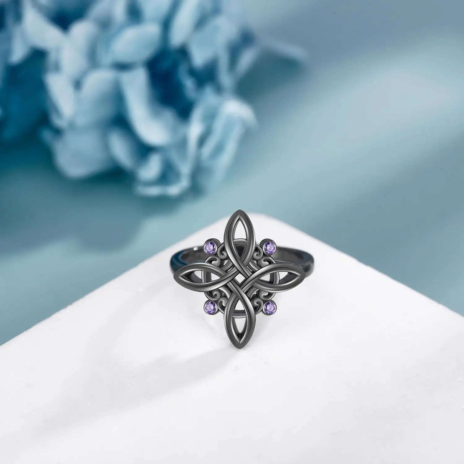 Mystical Witch Knot Ring Purple Zircon 925 Silver Plated Gothic Gift for Women
