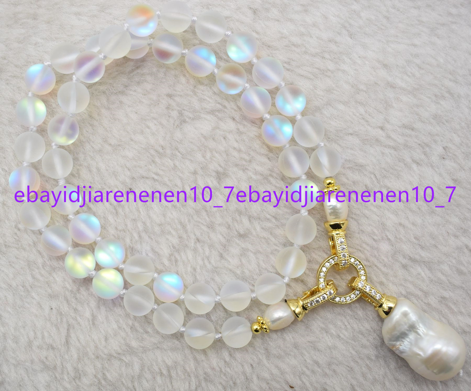8/10/12mm Mixed Gemstone Round Beads & White Baroque Pearl Pendant Necklace 18in
