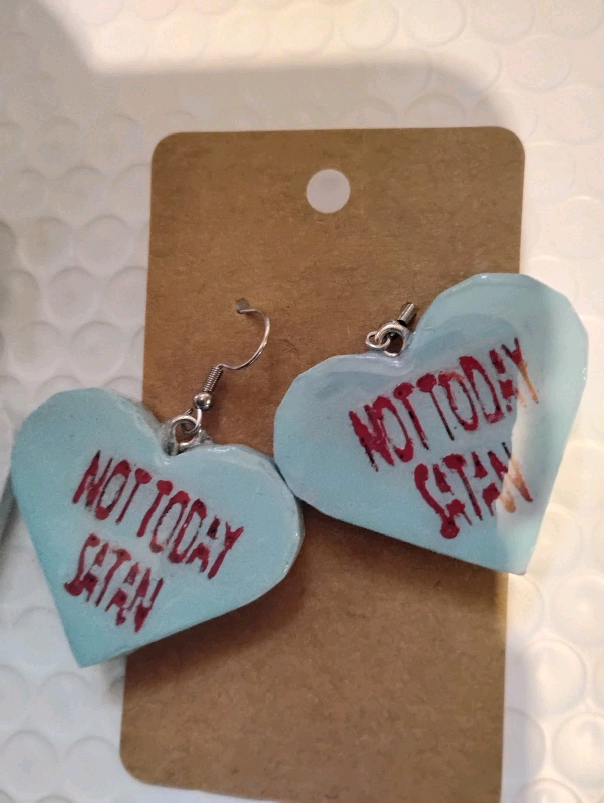 Candy Hearts Earrings Lot Of 2 Homemade Dangling Approx 1.5″ Each