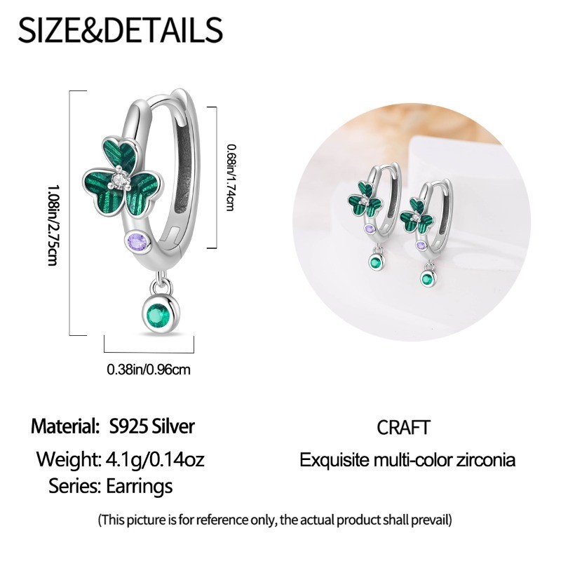 KUNSIR 925 Sterling Silver Lucky Clover Huggie Hoop Earrings For Women Jewellry
