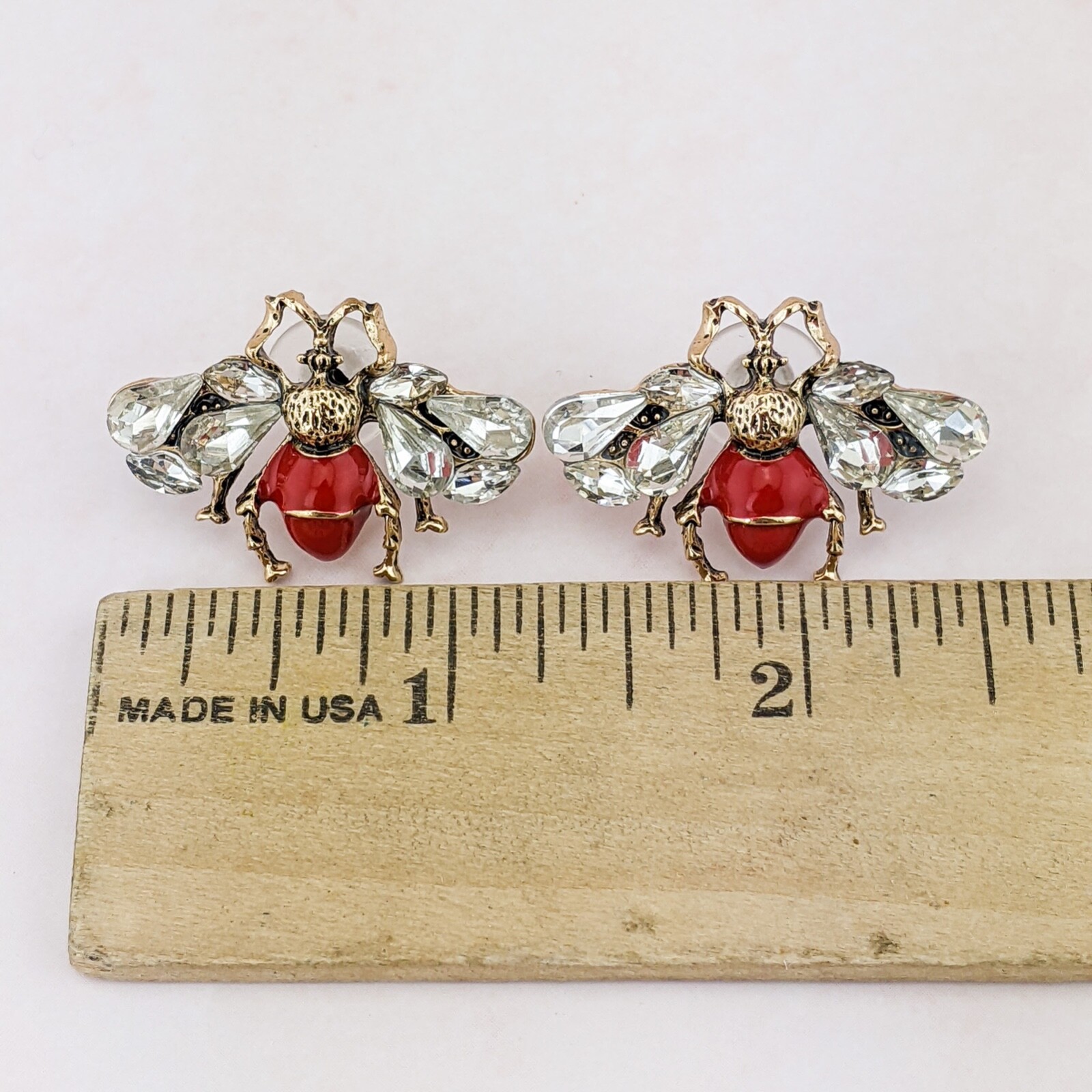 Large Bee & Rhinestone Nickle free Earrings Jewelry Oddities Curiosities