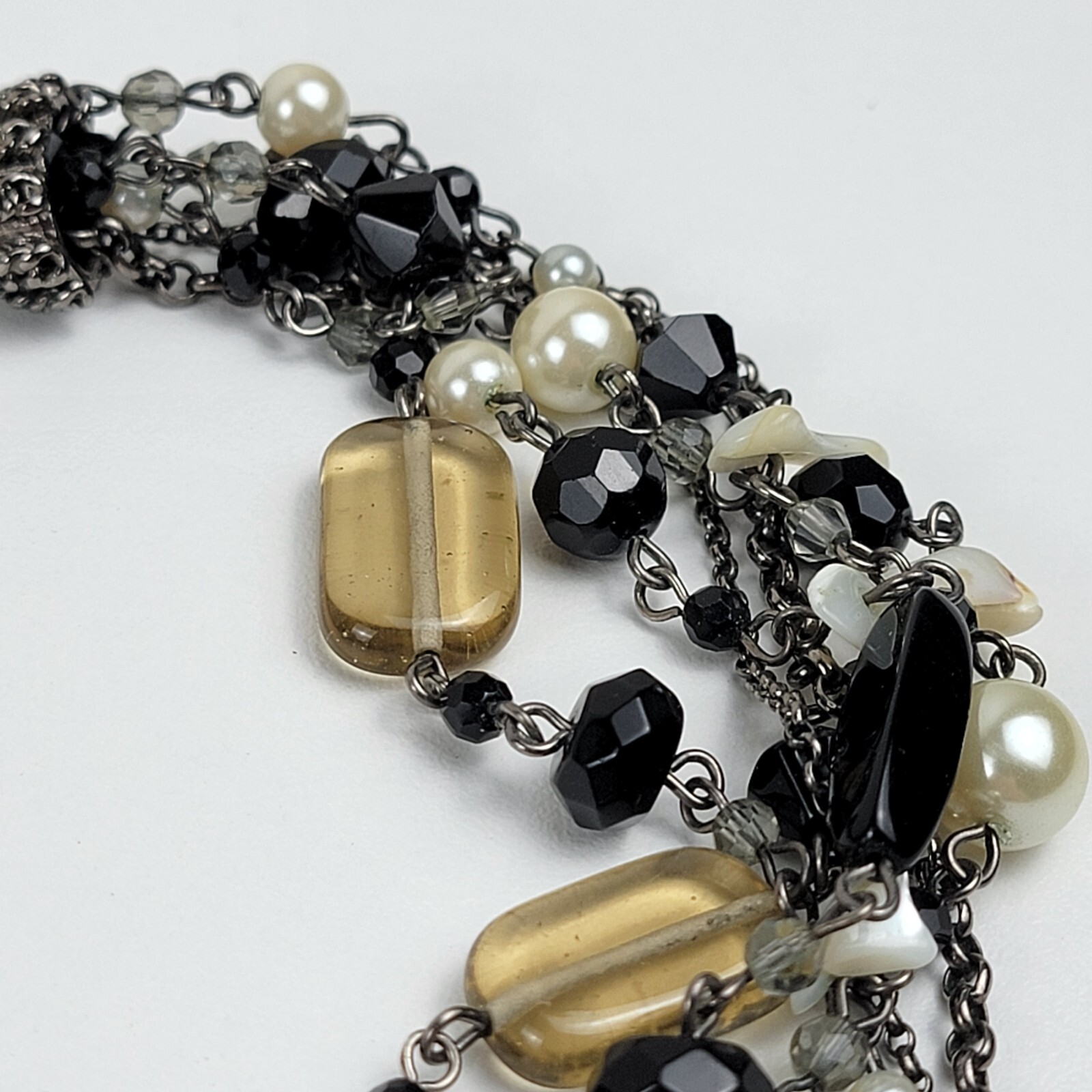 Lia Sophia Silver-Tone Multicolor Bead Charm Layered Necklace 5-Row 20.5 In