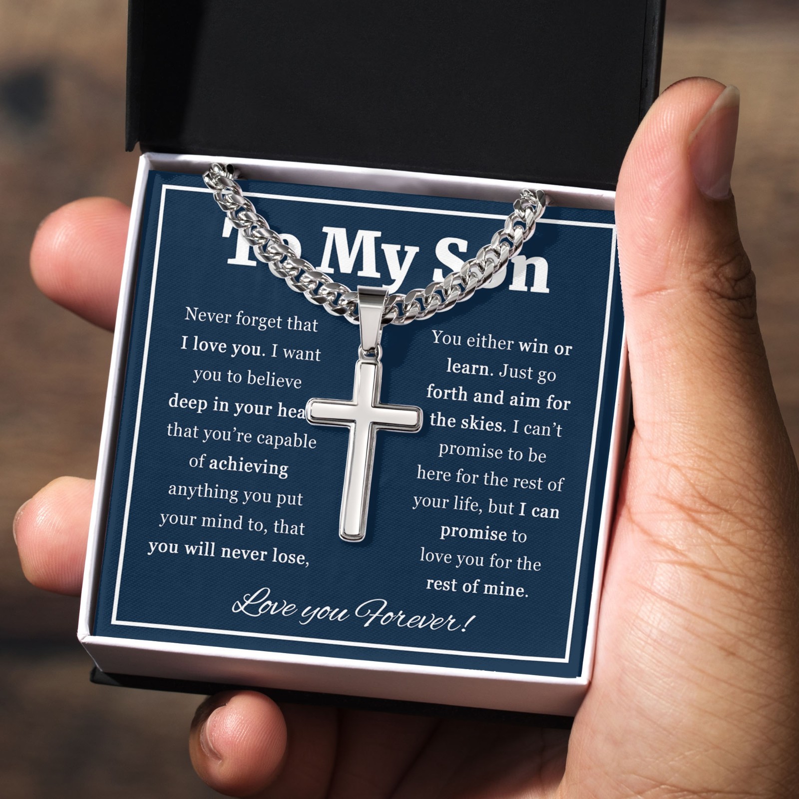 To My Son Cross Necklace Cuban Link Chain Faith Gift from Mom Dad for Teen Boys