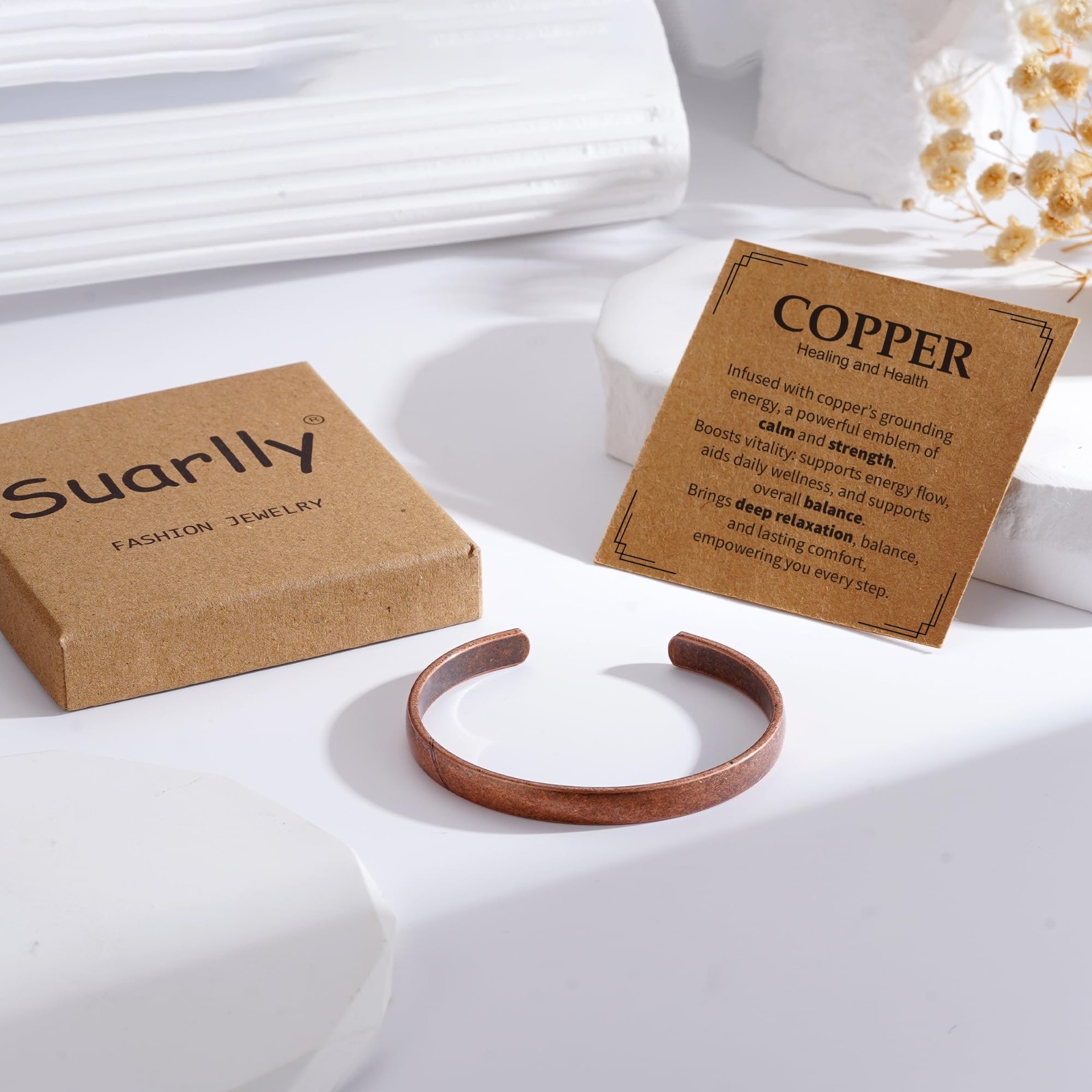 Adjustable Pure Copper Cuff Bracelet for Men & Women – Waterproof Healing Bangle