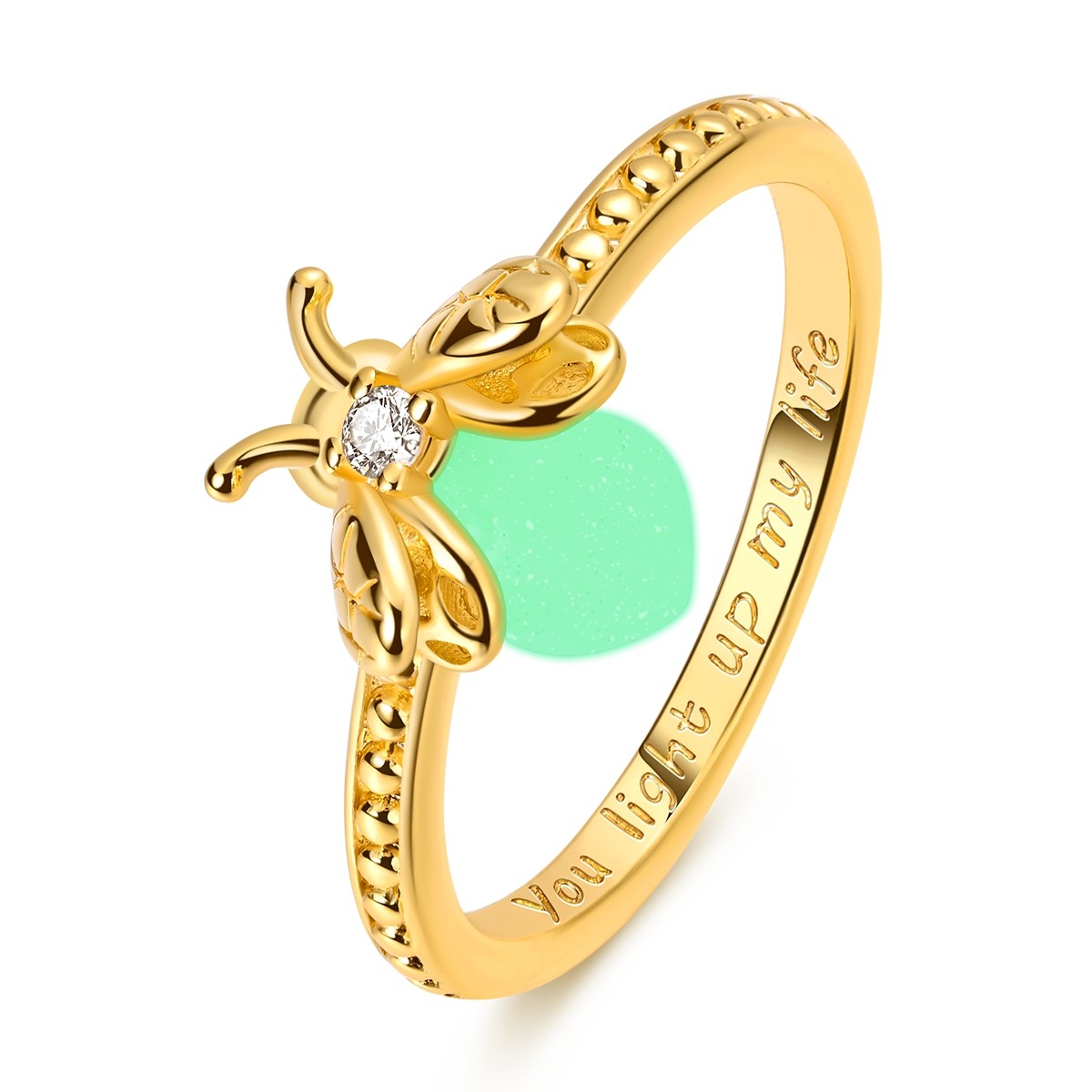 MULA Original Luminous Golden Firefly Ring CZ Women Jewelry 925 Sterling Silver
