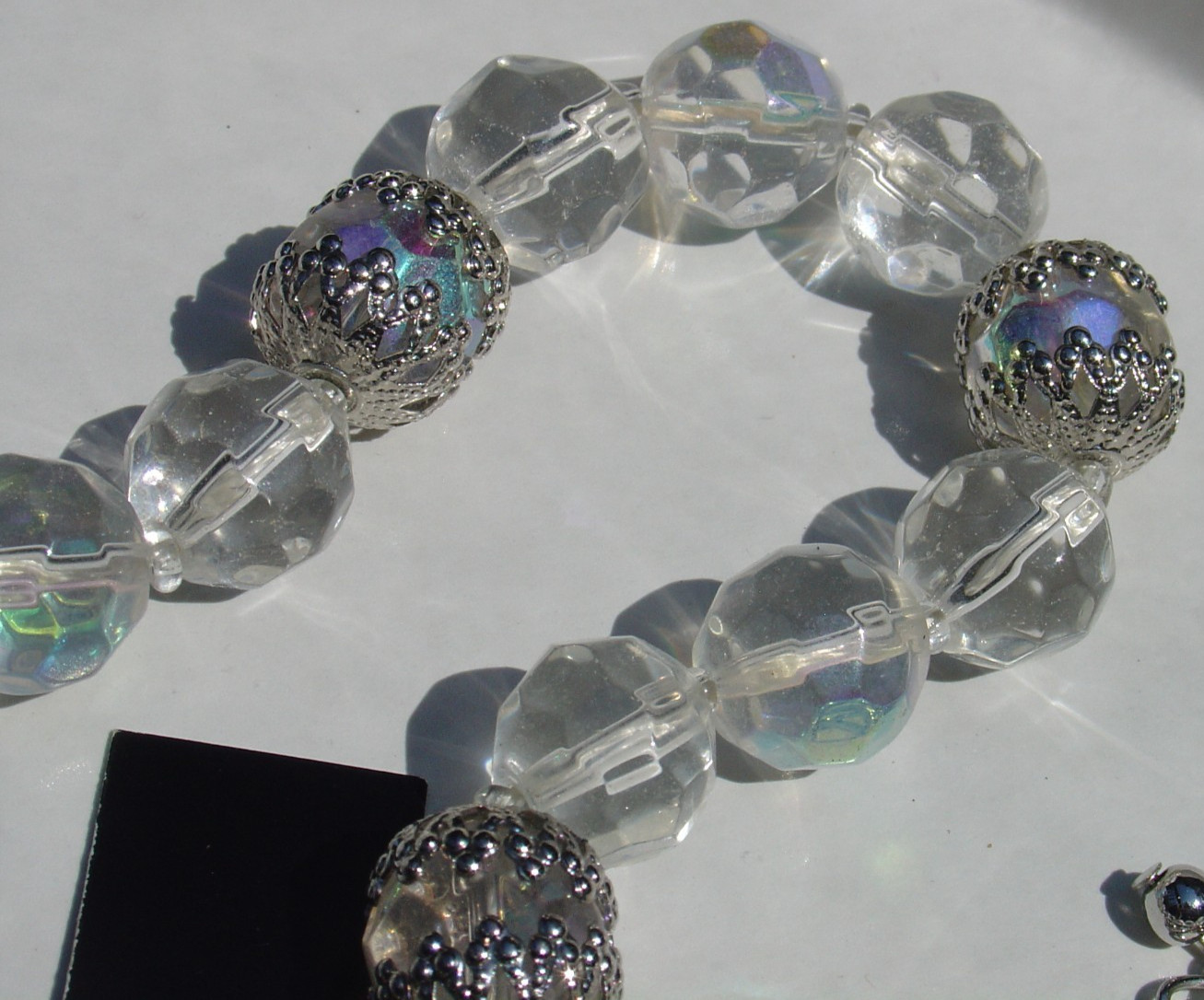 Birch Hill Large Faceted Clear Glass Bead Necklace Some AB Aurora Borealis
