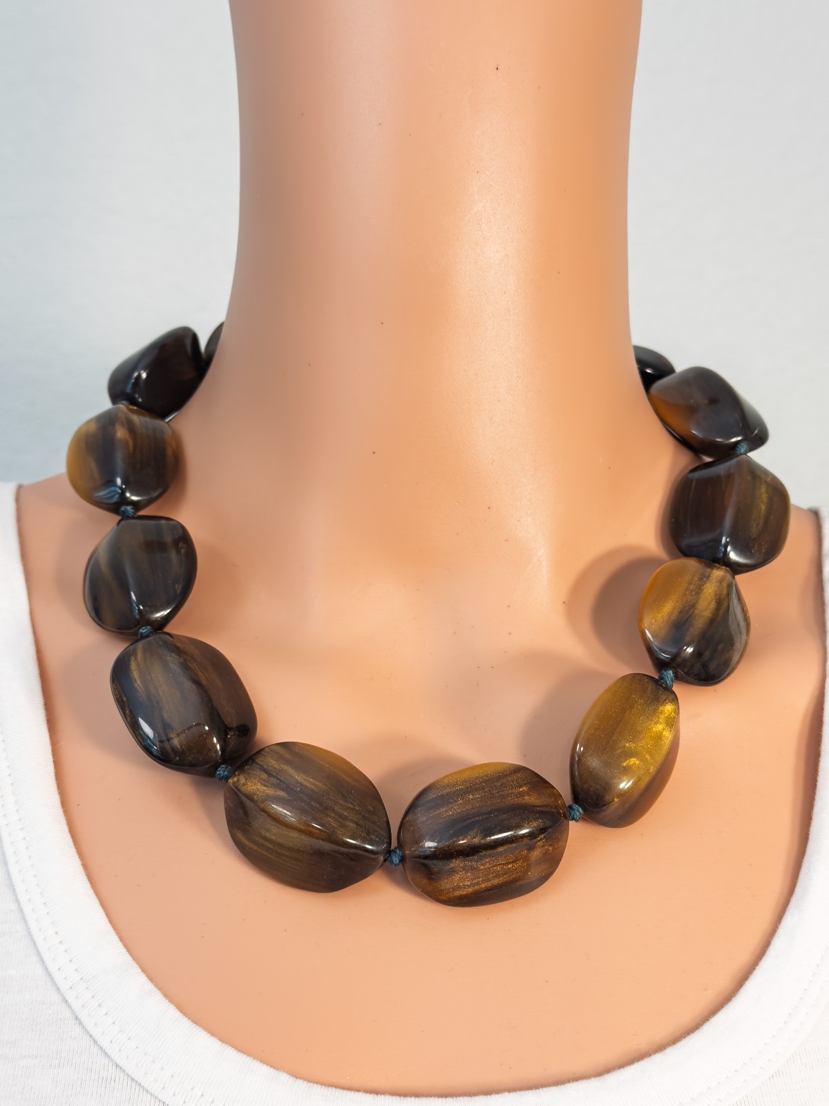 Banana Republic Chunky Tiger’s Eye Lucite Beaded Necklace on Knotted Cord