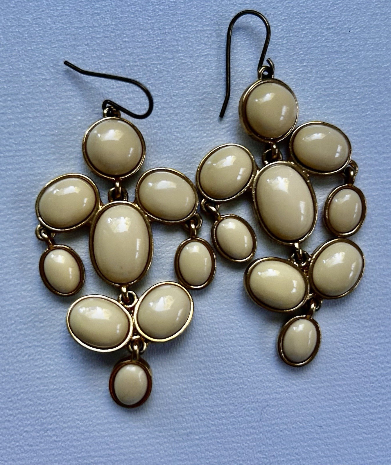 Boho Dangle Off White Resin Gold Tone Metal Chandelier Earrings