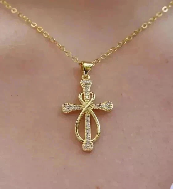 2Ct Round Simulated Diamond Women’s Cross Pendant 14K Yellow Gold Plated