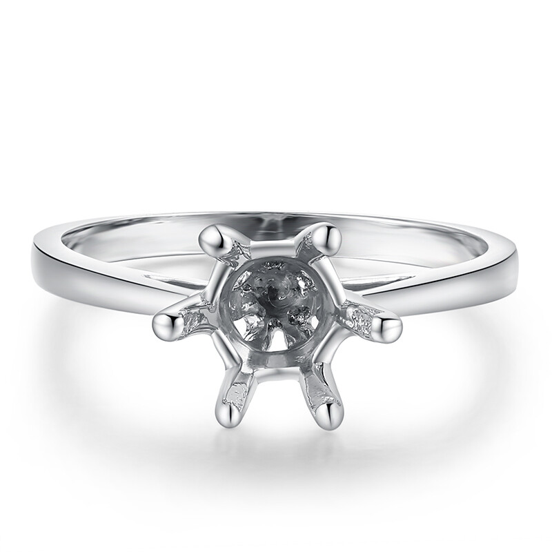 Prong Setting Round 7.5mm Semi Mount Empty Ring No Plated Sterling Silver 925