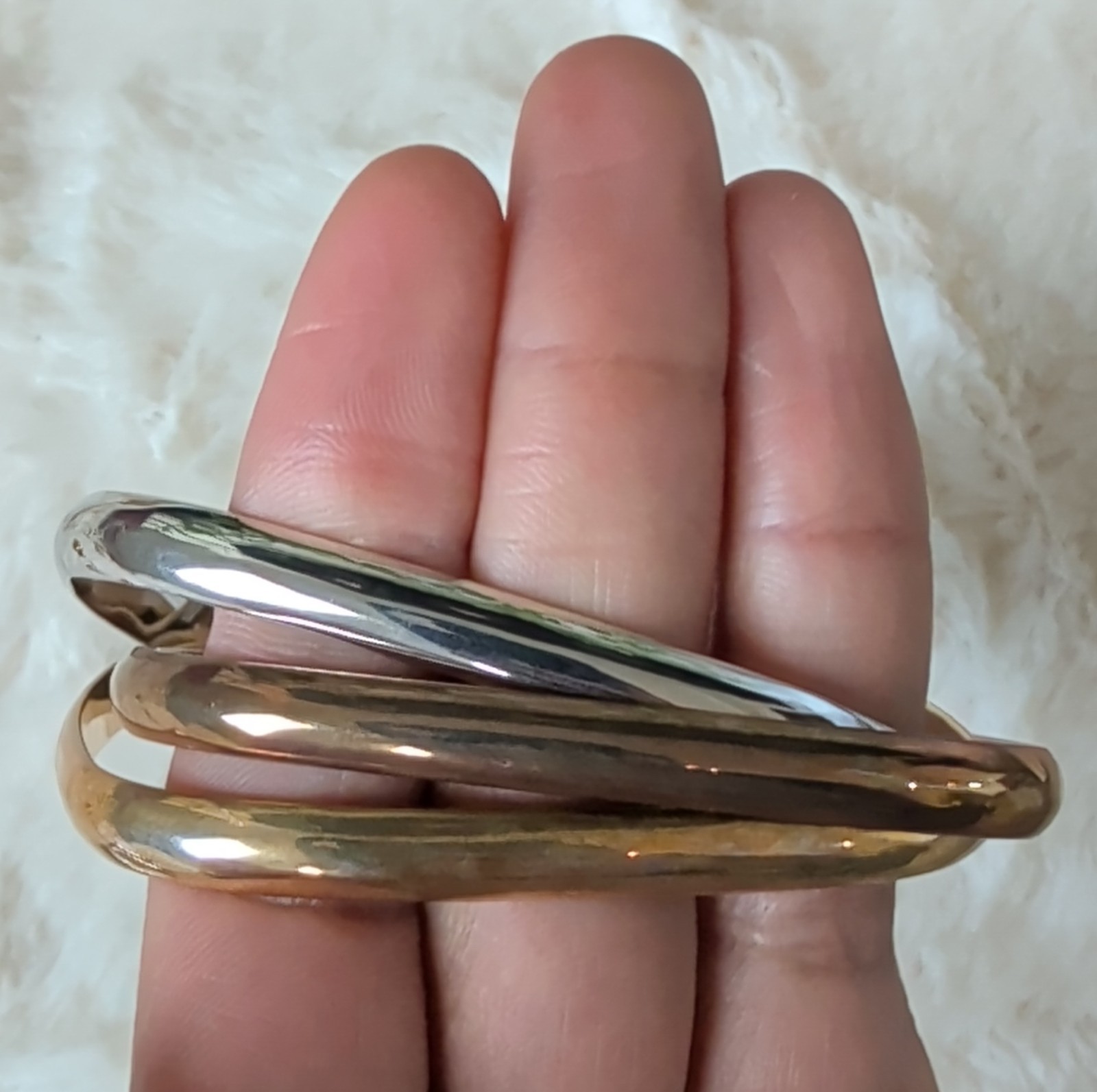 Asymmetrical Gold Silver Bronze Tone Metal Bangle Bracelet Set of 3, 8 inch