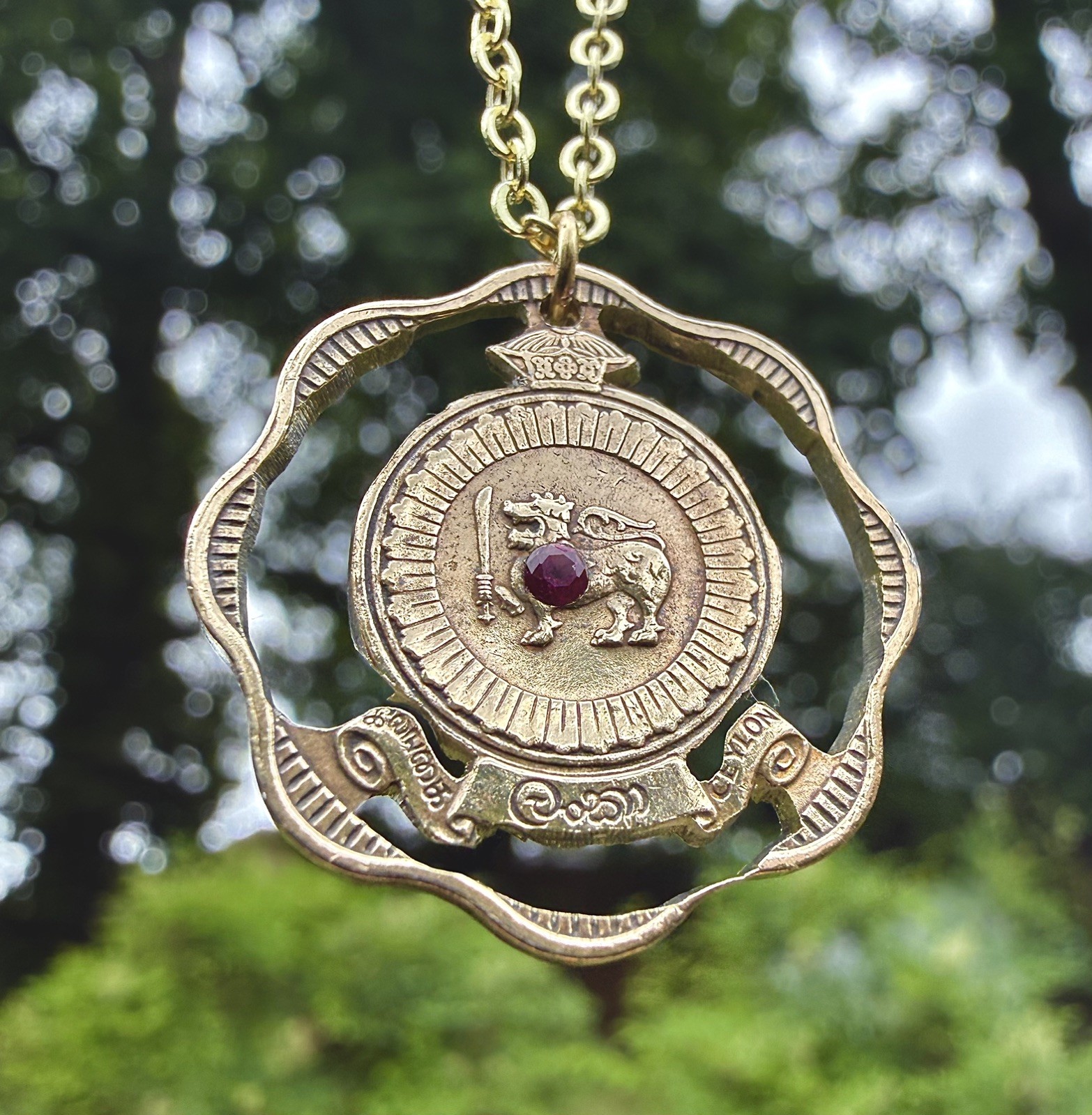 1960s Ruby Sri Lanka Ceylon 10 Cents Coin Pendant Unisex Necklace.