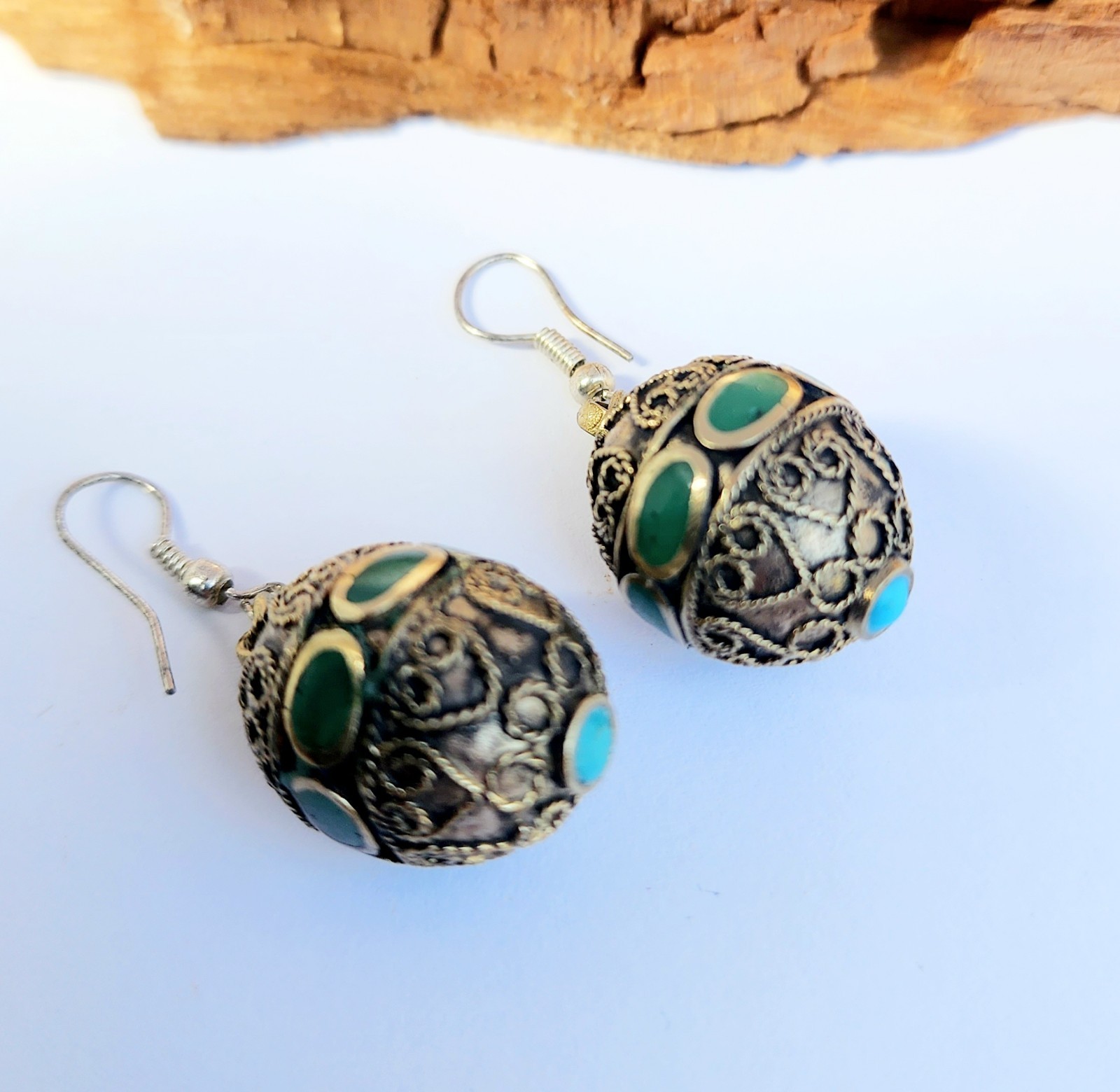 Filigree vintage Green Afghan Traditional ethnic Hook Dangle Drop Earrings