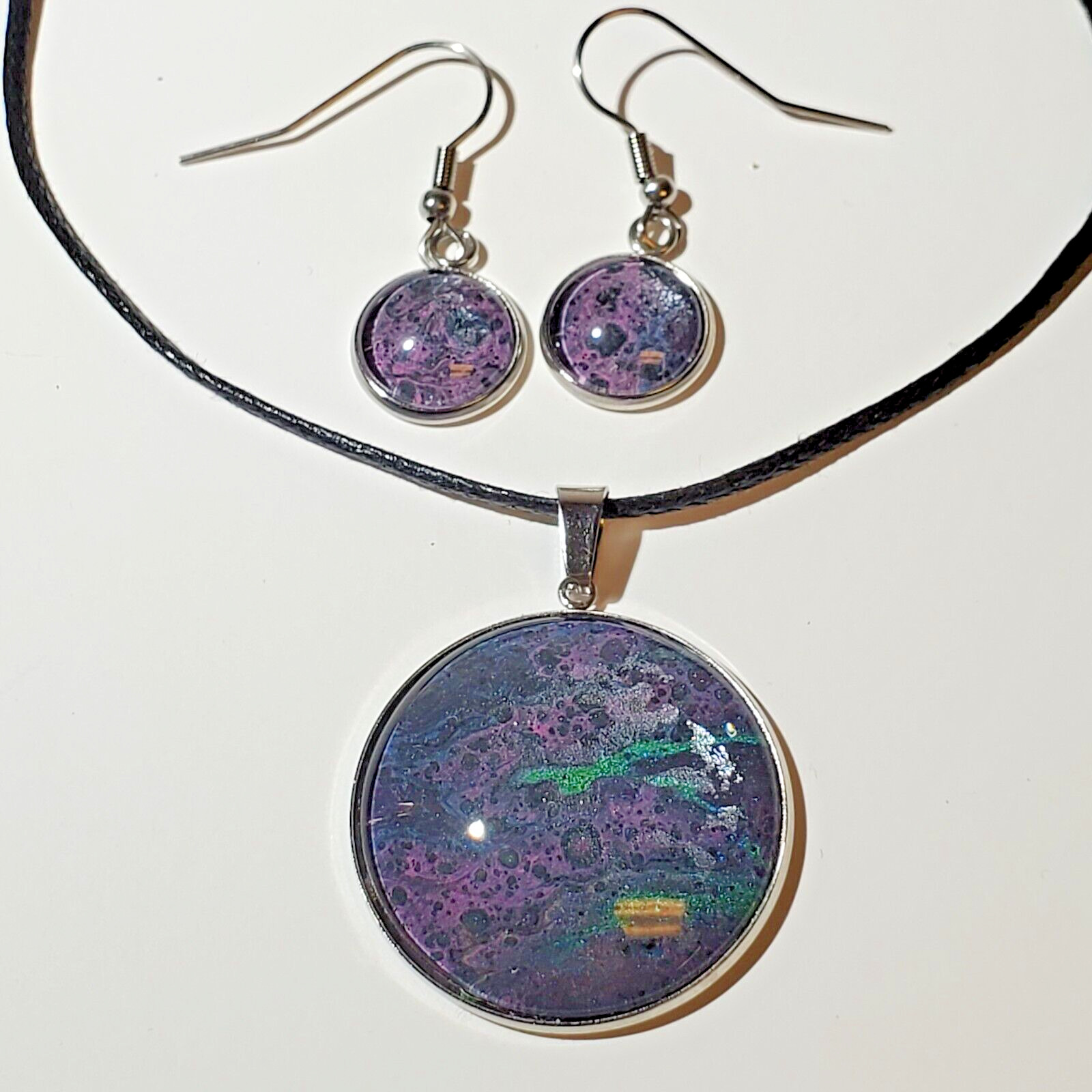 Necklace and Earrings Set, Acrylic Paint Pour Painting Jewelry, A8