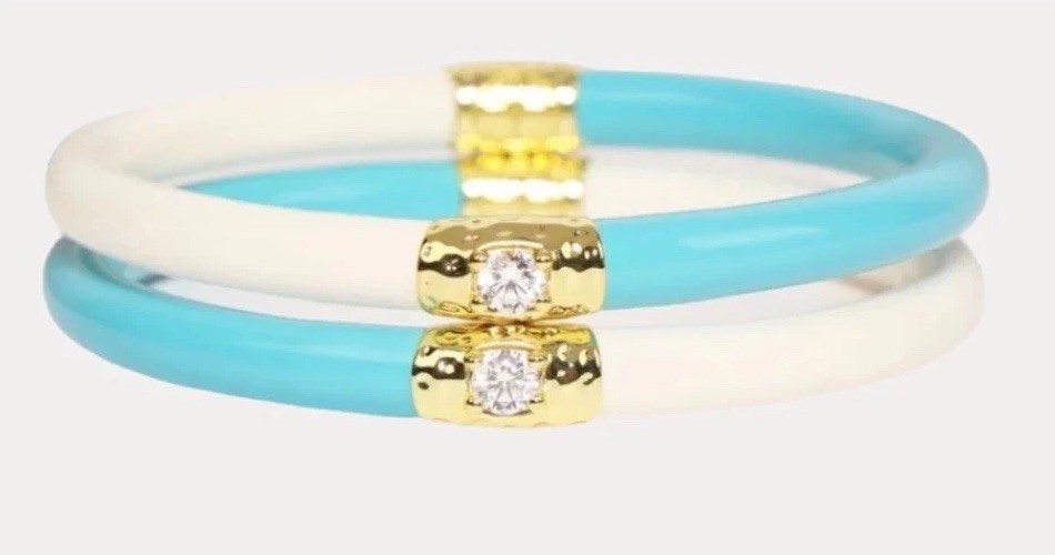 BuDhaGirl Turquoise / Ivory Yin & Yang All Weather Bangles AWB Size M NWT