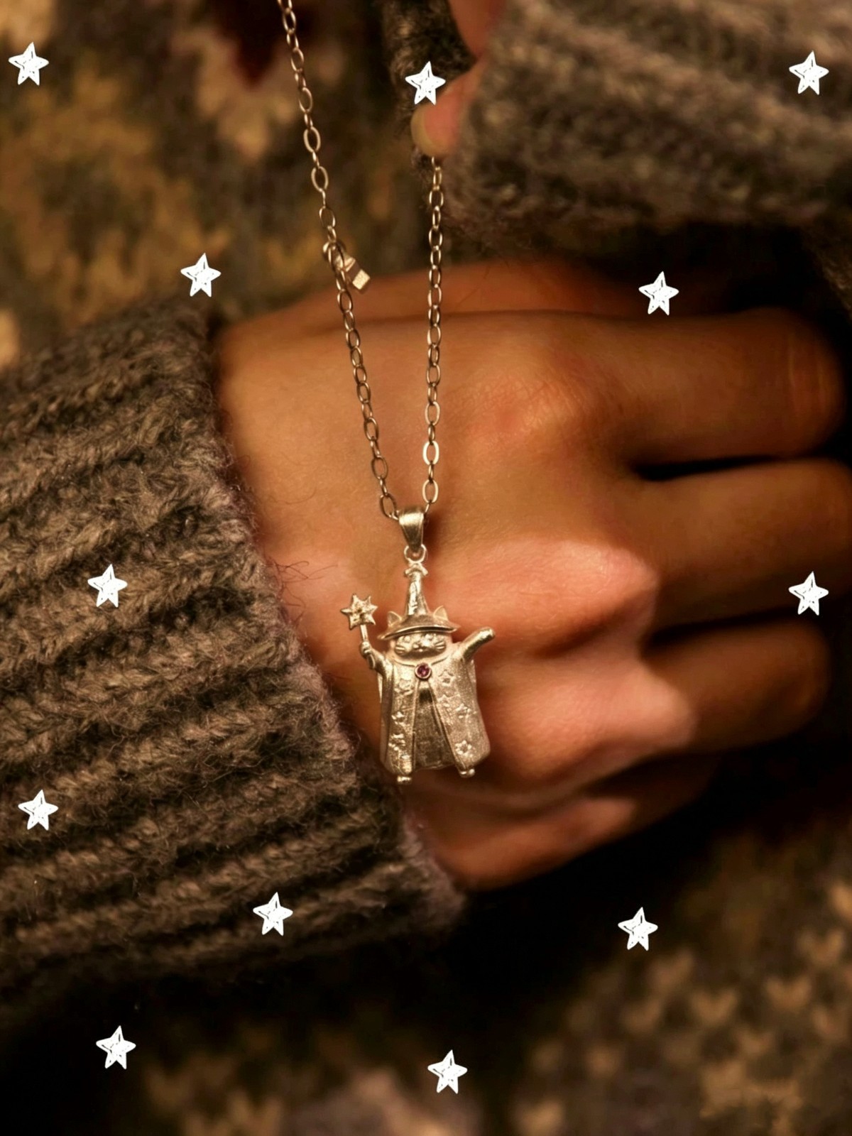 Cute Wizard Cat Pendant Necklace Magical Design Niche Luxury Clavicle Chain Uniq