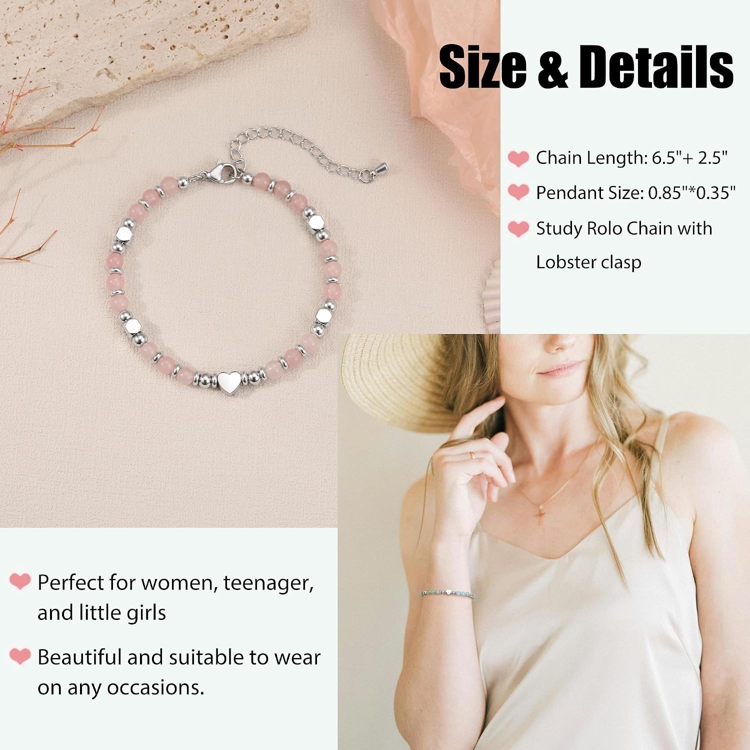 Elegant Heart Link Bracelet for Women, Perfect for Any Occasion or Celebration