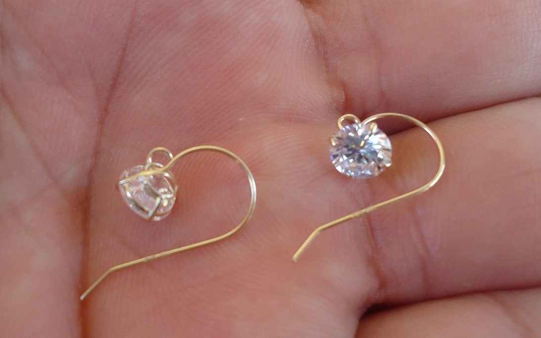 14K YELLOW GOLD DROP DANGLE LADIES EARRINGS 2 CT ROUND SIMULATED LAB DIAMONDS
