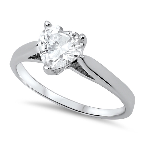Sterling Silver Heart Shaped Clear CZ Engagement Promise Ring Sizes 5 6 7 8 9 10