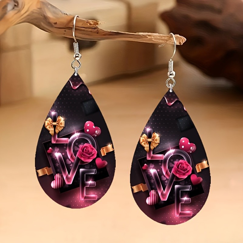 4 Pairs of Stylish Acrylic Colorful “LOVE” Letter Print Earrings for Couples